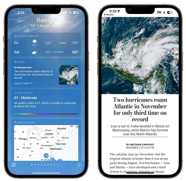 库车苹果14维修分享iPhone 14手机如何看天气时顺带看新闻 