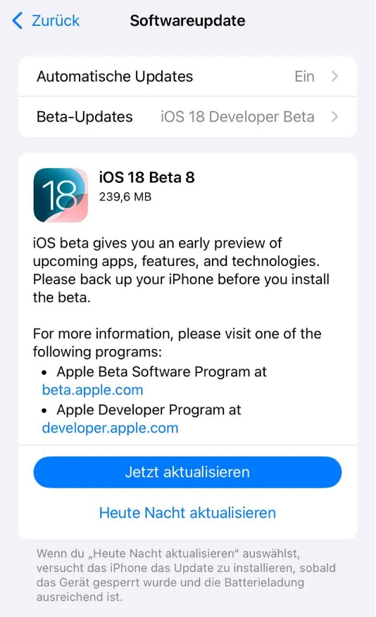 库车苹果手机维修分享苹果 iOS / iPadOS 18 开发者预览版 Beta 8 发布 